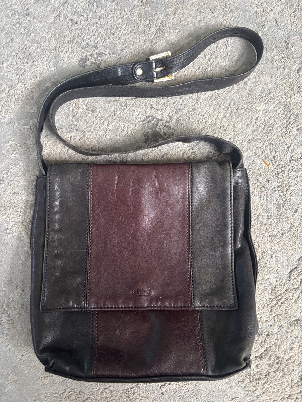 Leather Crossbody Bag in Black and Dark Brown